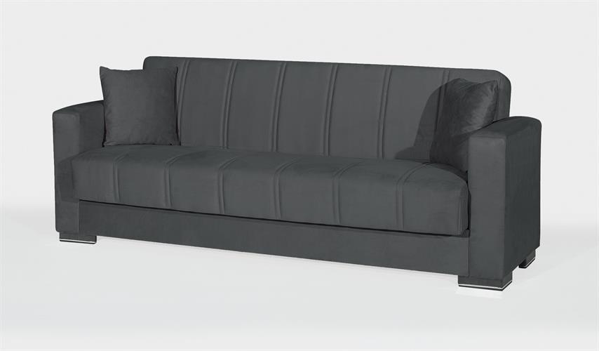 ספה תלת מושבית נפתחת למיטה כולל ארגז מצעים דגם מונטנה צבע אפור