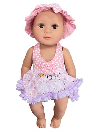 בובה אנטומית - אוברול ורוד נקודות