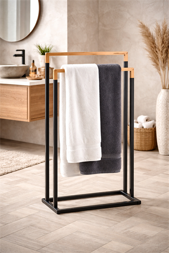 מעמד למגבות איכותי מעוצב  בשילוב מתכת ובמבוק  דגם BTH-09944 מבית HONEY CAN DO  ארה"ב