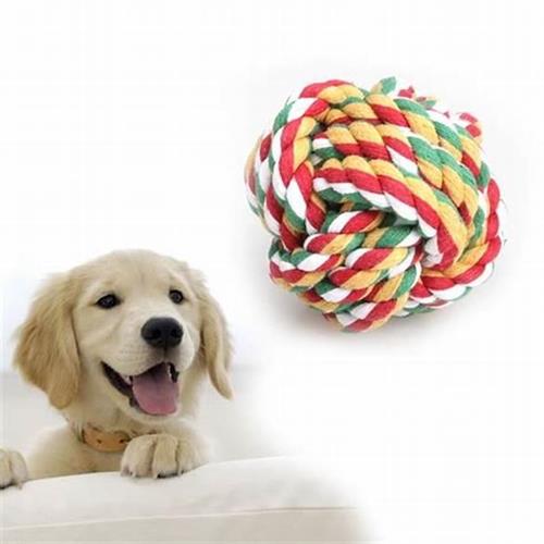 משחק נשיכה דנטלי צבעוני לכלב בשילוב חבל סיבי כותנה וגומי שזור טבעי ורך