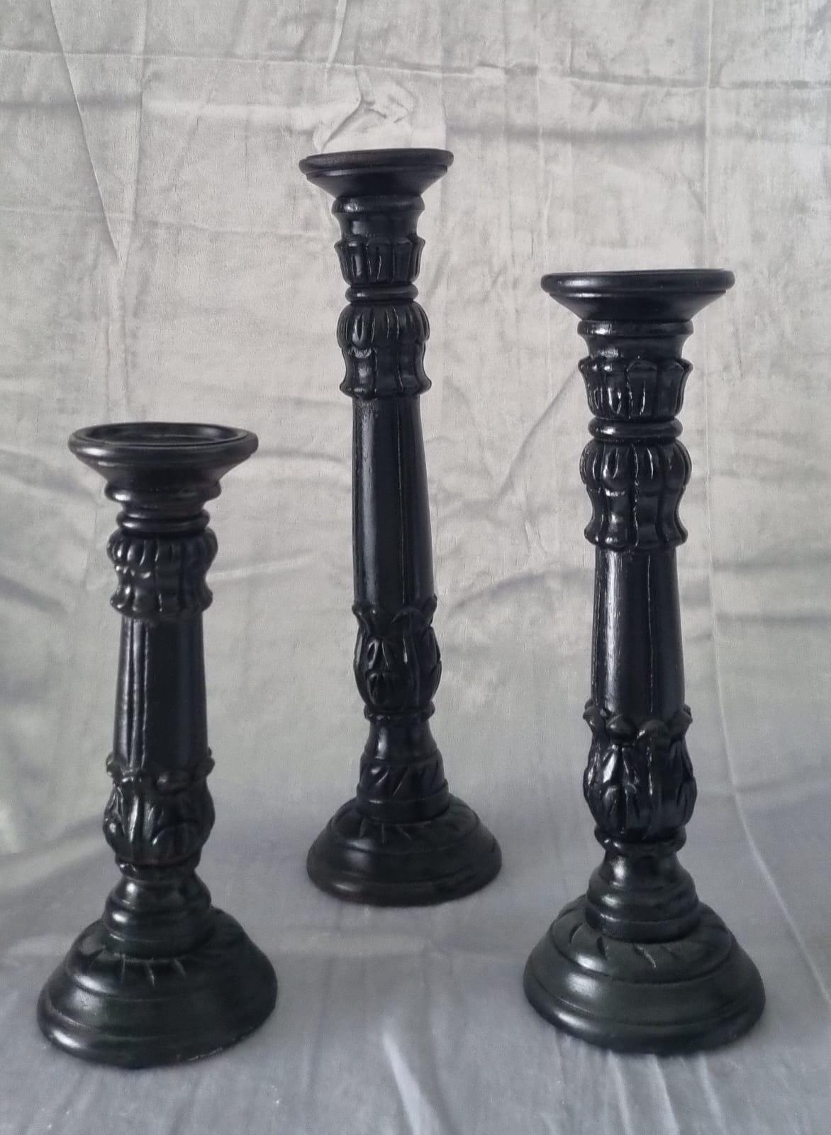 סט שלושה פמוטים עץ שחור