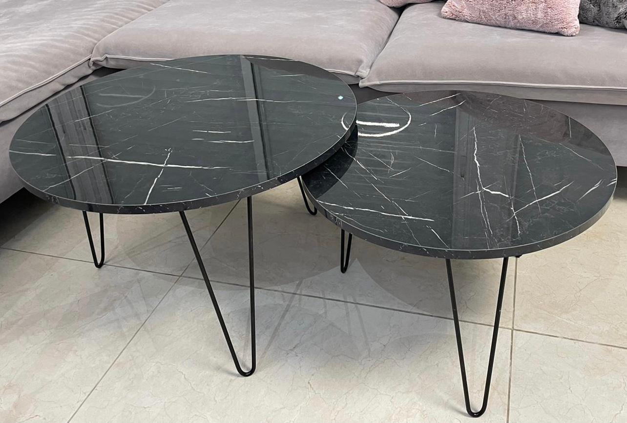 זוג שולחנות לסלון עגול דגם מילאנו צבע שחור