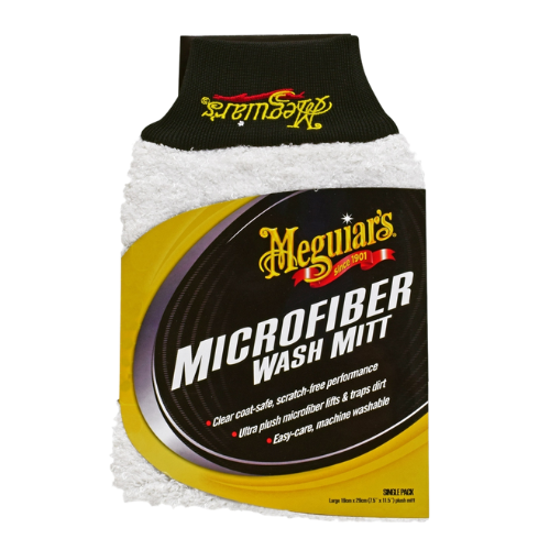 כפפת מיקרופייבר לבנה - WHITE MICROFIBER WASH MITT מבית MEGUIAR'S | גודל 19X29 ס"מ