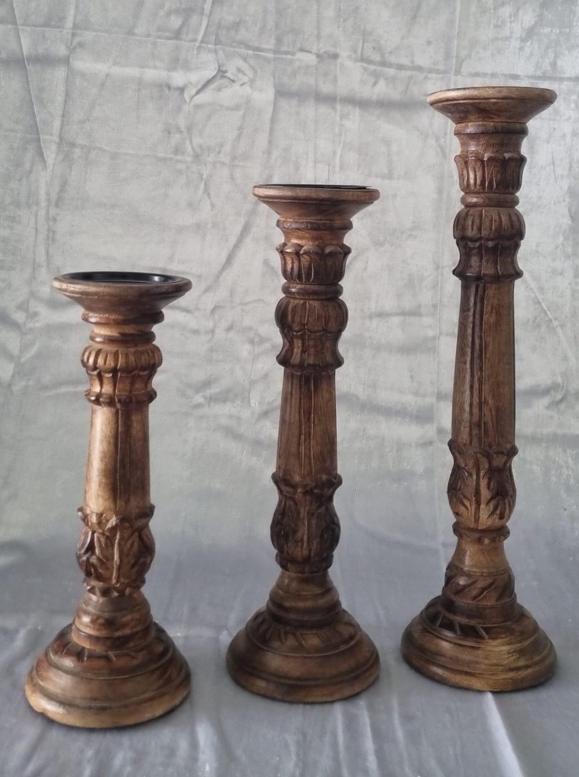 סט שלושה פמוטים עץ חום