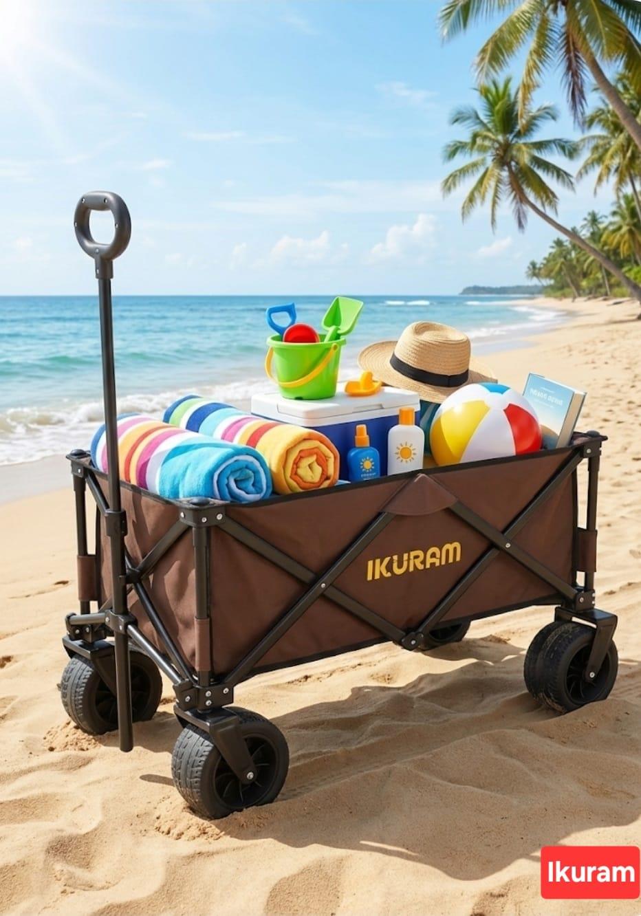 עגלת קמפינג חוף שטח גלגלים רחבים עם מגש מתקפלת מתאימה גם לפינוי קניות מהרכב קמפינג לייף