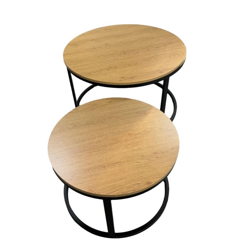 זוג שולחנות לסלון עגולים דגם רויאל צבע עץ זוג שולחנות לסלון עגולים דגם רויאל צבע עץ