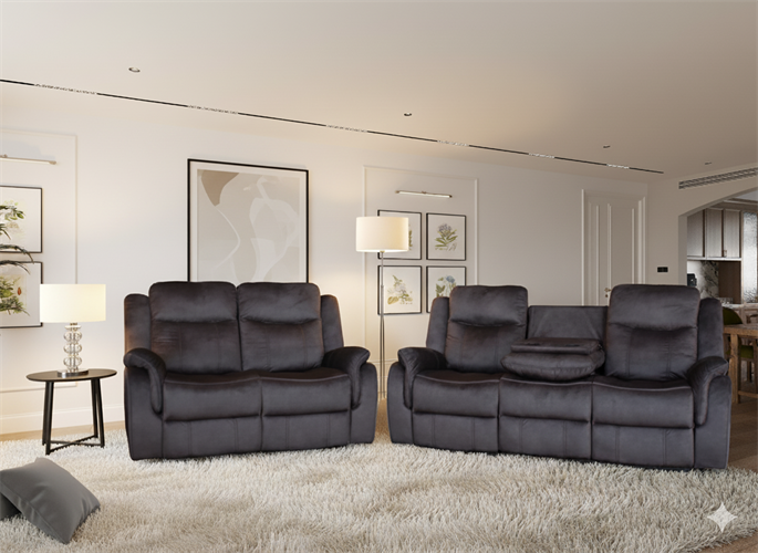 מערכת ישיבה עם ריקליינרים 3+2 דגם ביאנקה צבע שחור