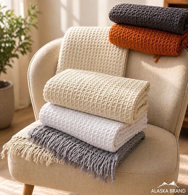 שמיכת קיץ פיקה מפנקת עם פרנזים 100% כותנה | דגם LOOP