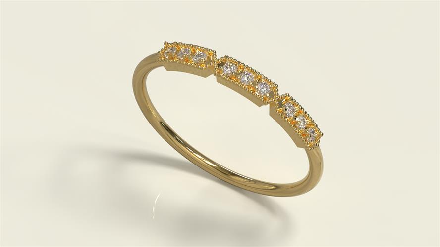 טבעת יהלומים עגולים 0.18 קראט זהב צהוב 14K