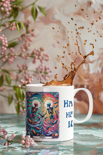 ספל קרמיקה מזל דגים בעיצוב אומנותי חלומי עם גולגולות צבעוניות