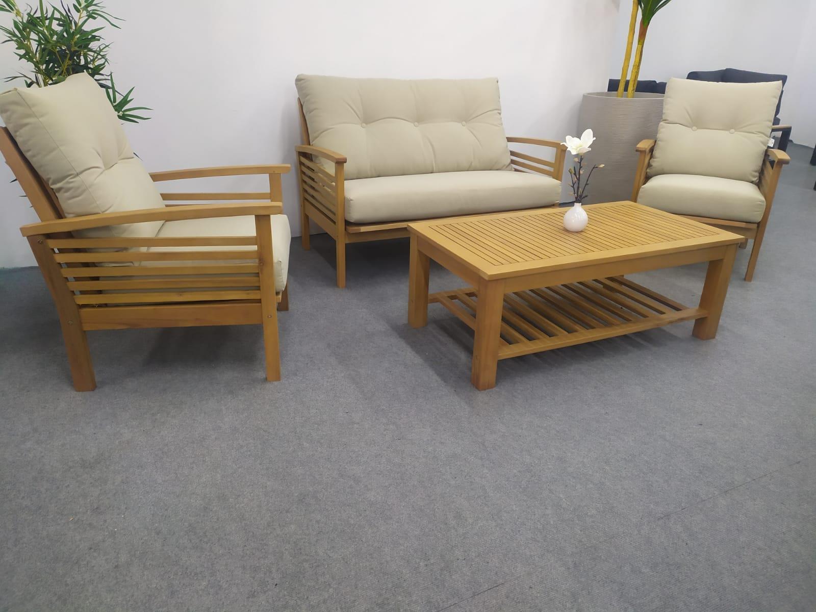 מערכת ישיבה עץ לגינה ולמרפסת דגם ברצלונה דו