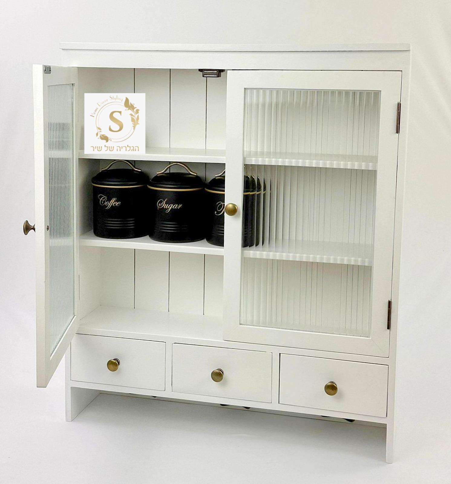 כוננית וינטג' עם דלתות זכוכית