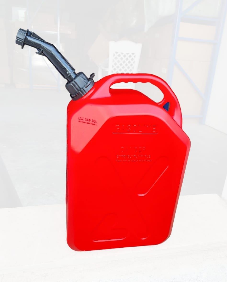 מיכל דלק ג'ריקן 23 ליטר אדום פלסטיק קשיח עם משפך ביטחון אוטומטי תיקני מסדרת דלק אליהו קמפינג לייף