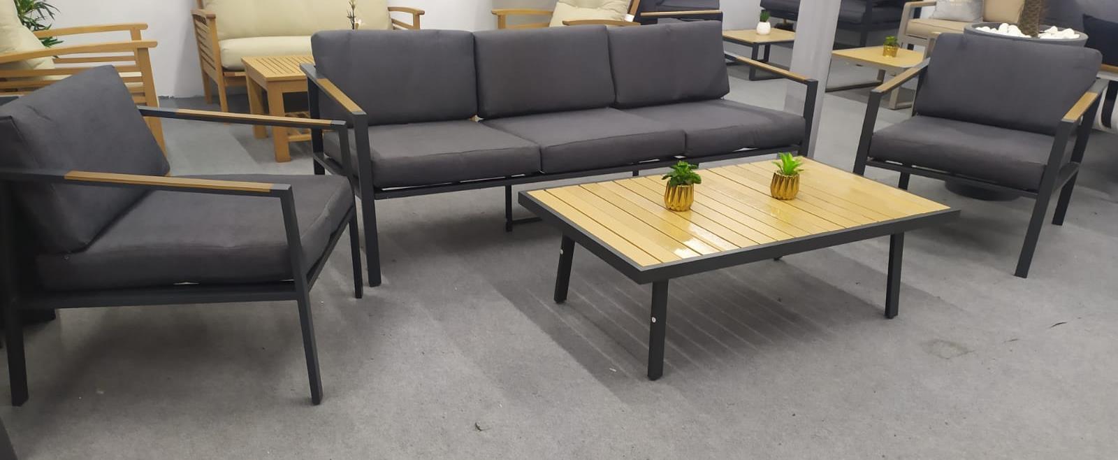 מערכת ישיבה לגינה ולמרפסת אלומיניום 4 חלקים דגם לונדון צבע פחם