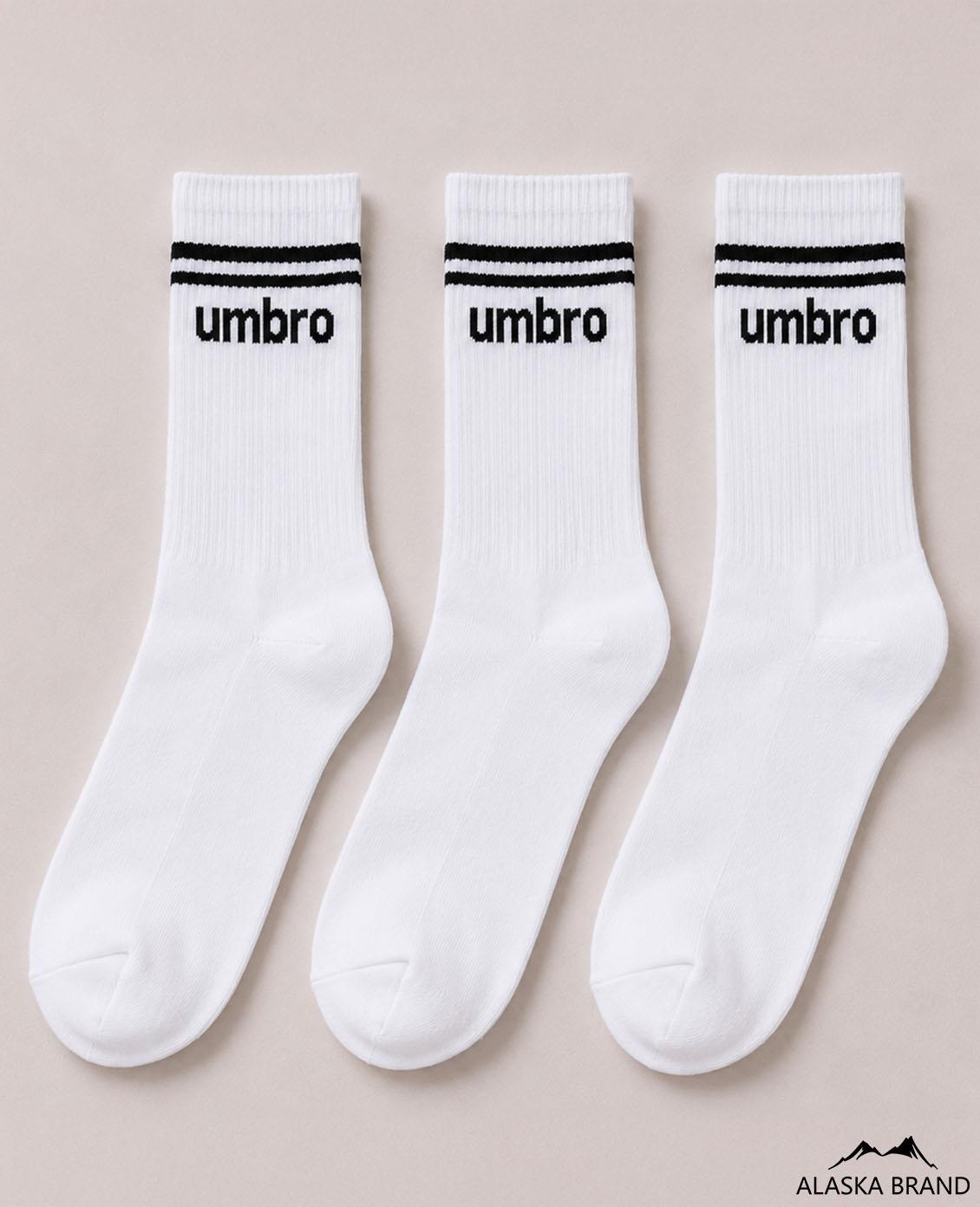 גרבי ספורט לגברים יומברו UMBRO | מארז 3 זוגות בצבע לבן