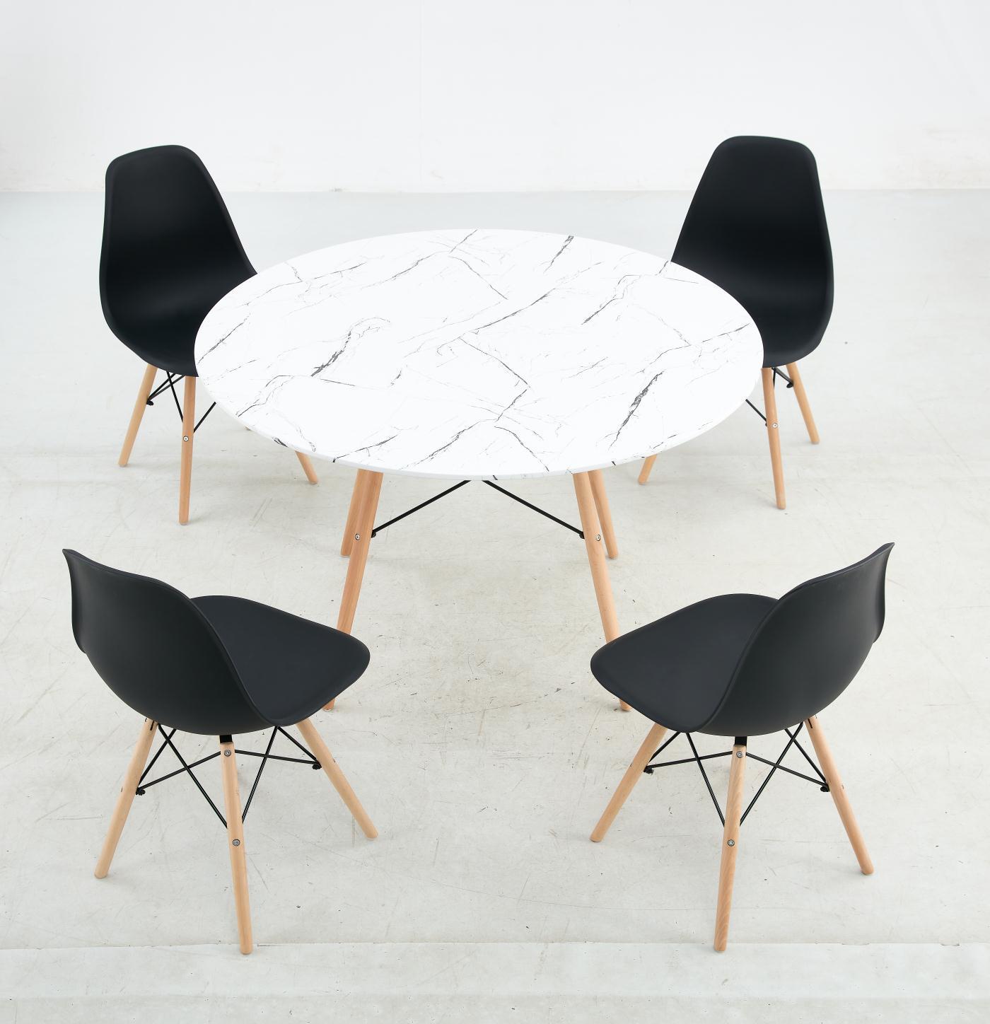 פינת אוכל לבית דגם שירה דמוי שיש + 4 כסאות שחור