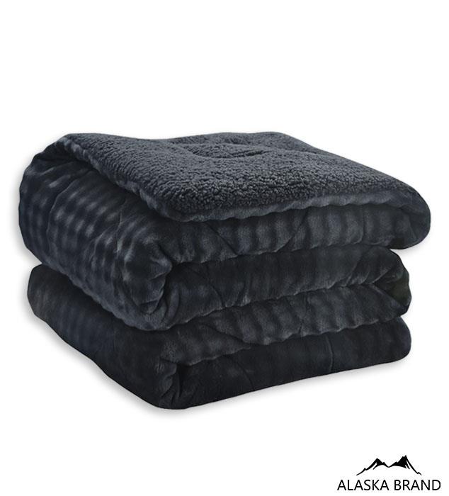 שמיכת פוך פינוק זוגית עם מילוי דו צדדי קורל פליז דגם סטורי | אפור פחם