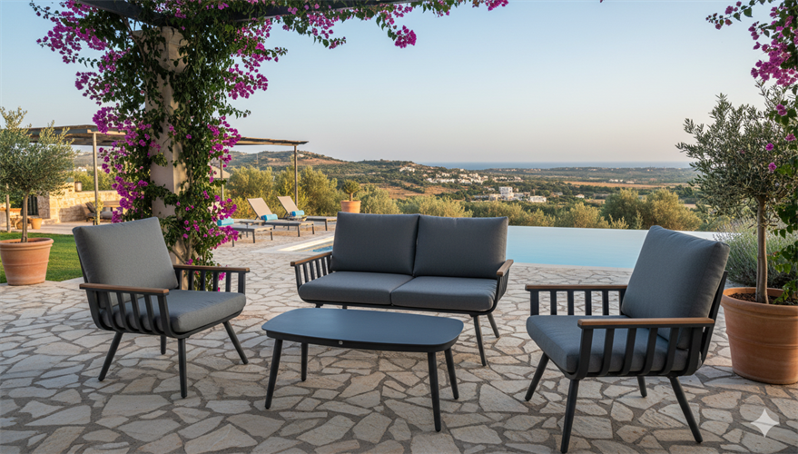 פינת ישיבה מפנקת למרפסת ולגינה מאלומיניום דו מושבי בצבע אפור פחם – דגם פלרמו