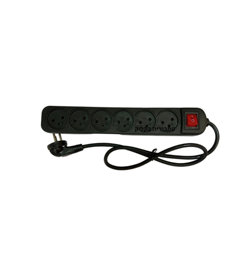 רב שקע ל-6 שקעים כולל כבל 3 מטר - שחור