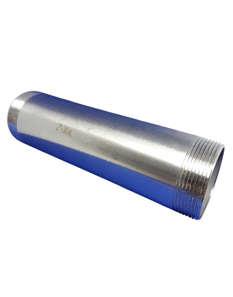 צינור נירוסטה קוטר 2'' צול 50.8 ממ אורך 20 סמ דגם נירוסטה 304 עם הברגה BSP קמפינג לייף