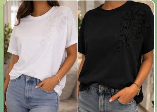 טישרט ריקמה פרח