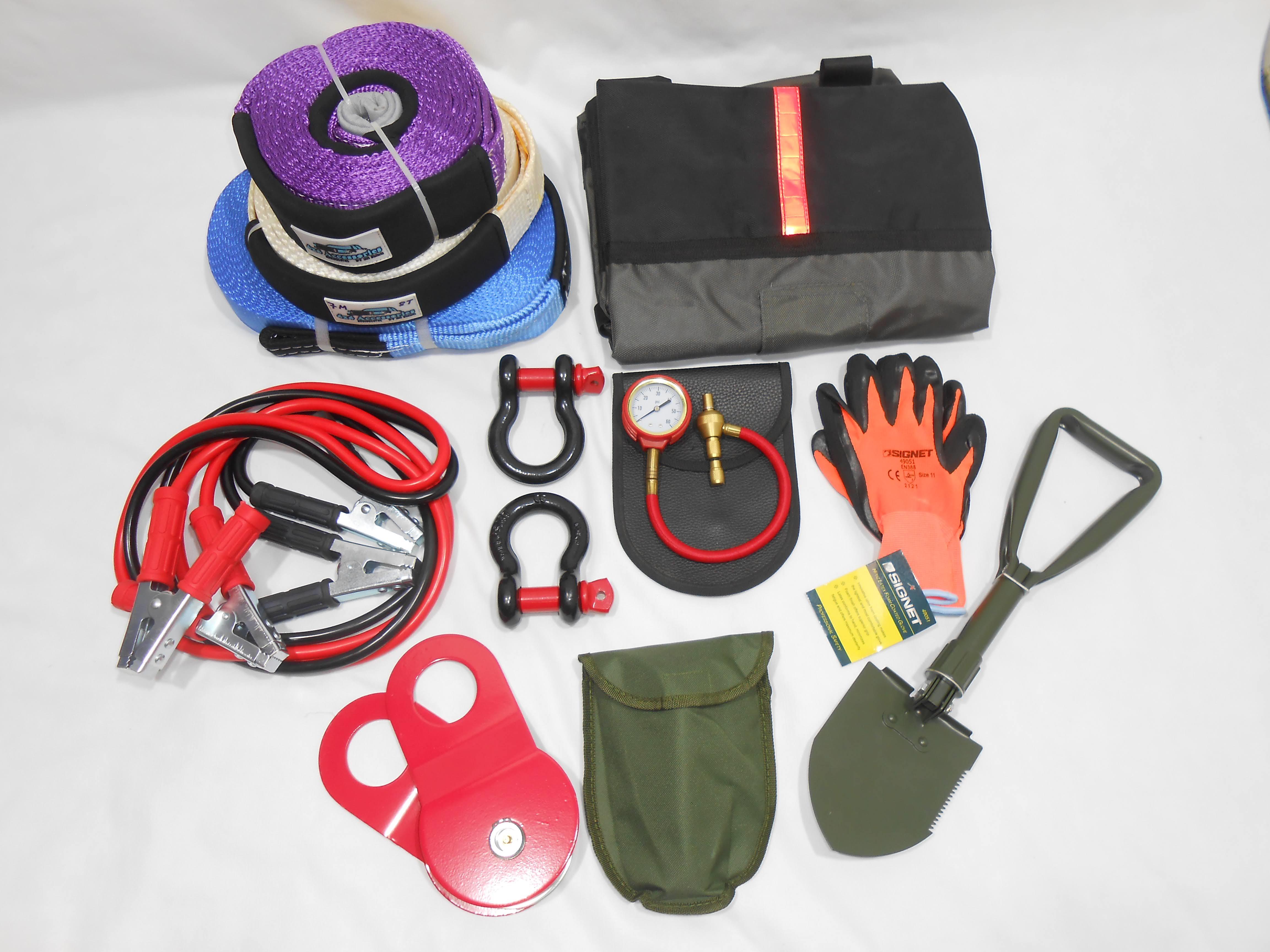 ערכת חילוץ עם תיק יד 11 פריטים כבלים להתנעה רצועות גרירה מכפיל כוח שעון אוויר ועוד קמפינג לייף ערכת חילוץ עם תיק יד 11 פריטים כבלים להתנעה רצועות גרירה מכפיל כוח שעון אוויר ועוד קמפינג לייף