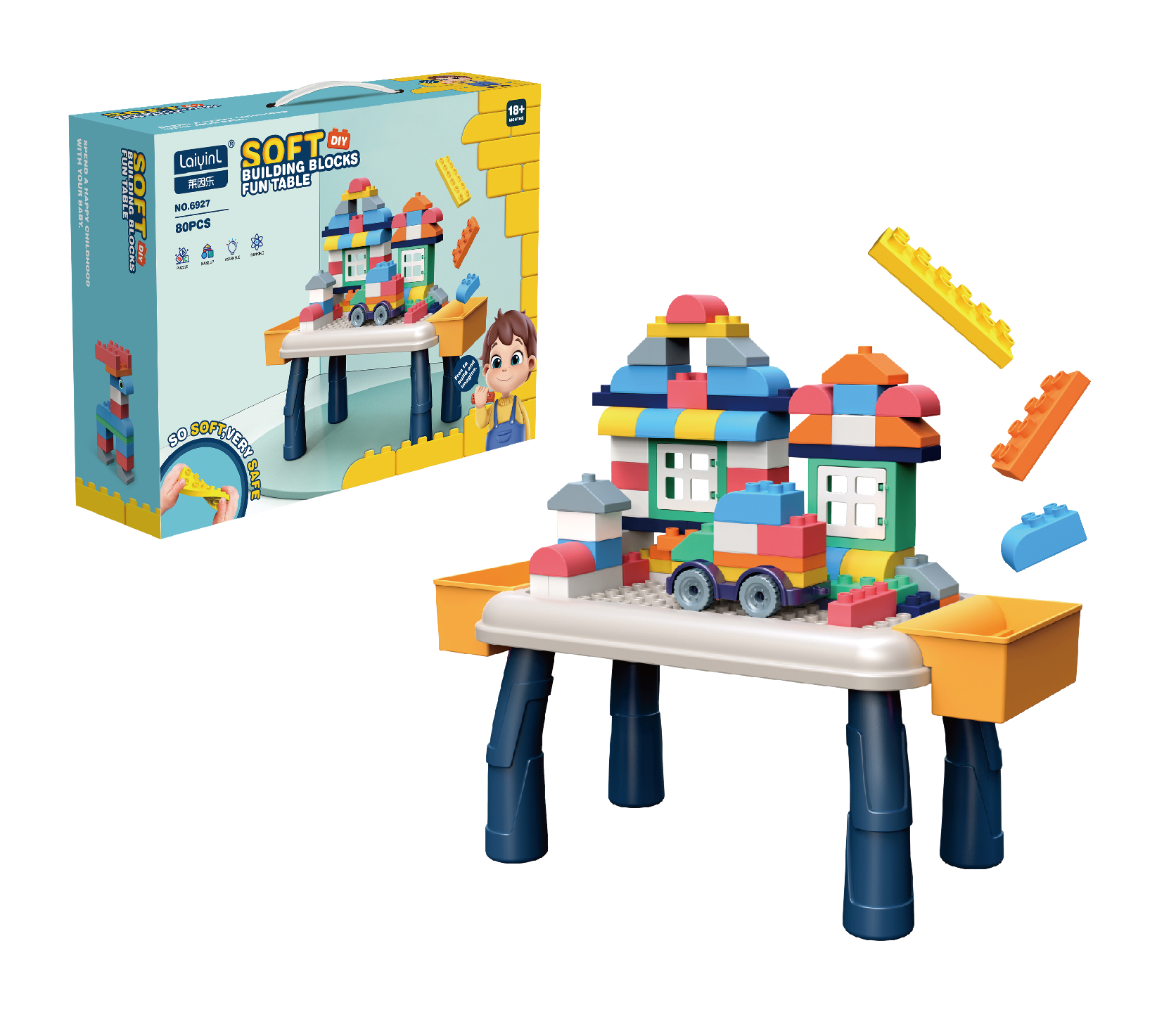 סופט בלוקס Soft Blocks ערכת שולחן + 80 אבני הרכבה גמישות