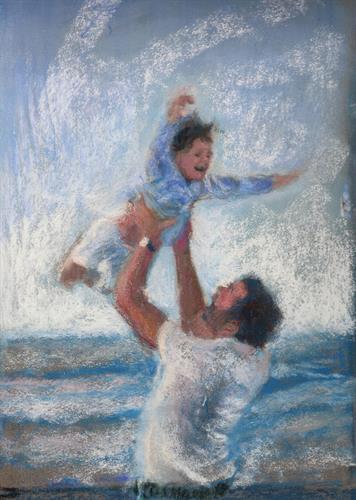 Father and Son, 2022, chalk on paper, 20x30 cm