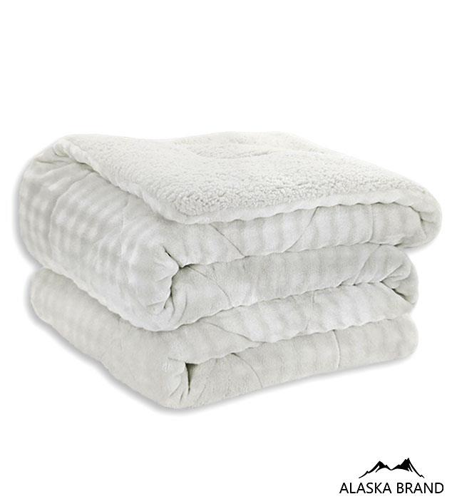 שמיכת פוך פינוק זוגית עם מילוי דו צדדי קורל פליז דגם סטורי | קרם