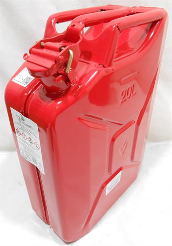 ג'ריקן מיכל דלק  או סולר 20 ליטר צבע אדום  כולל משפך צבע ירוק תקן DIN 7274