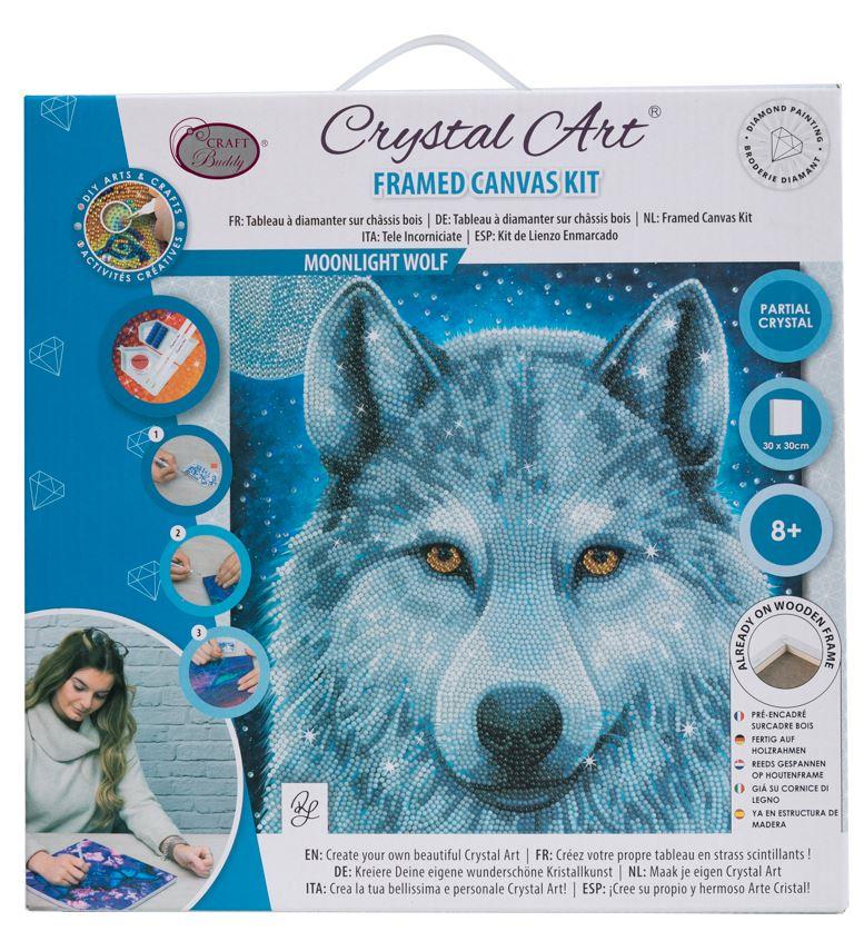 אומנות קריסטל - תמונת קנבס זאב באור ירח 30*30 אומנות קריסטל - תמונת קנבס זאב באור ירח 30*30